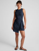 blue dress with tie at waist